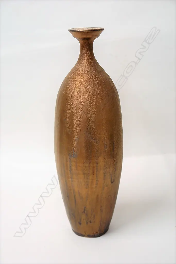 Ian Firth metallic gold glazed bottle form vase Image 1++