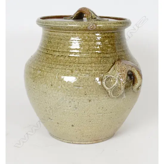 A large salt glazed lidded pot