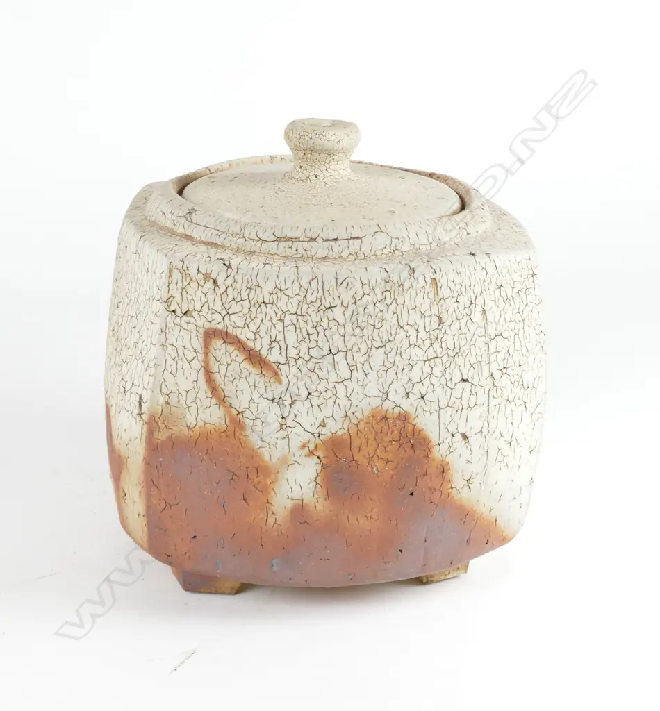 A large lidded square form water jar by potter unknown Image 1++