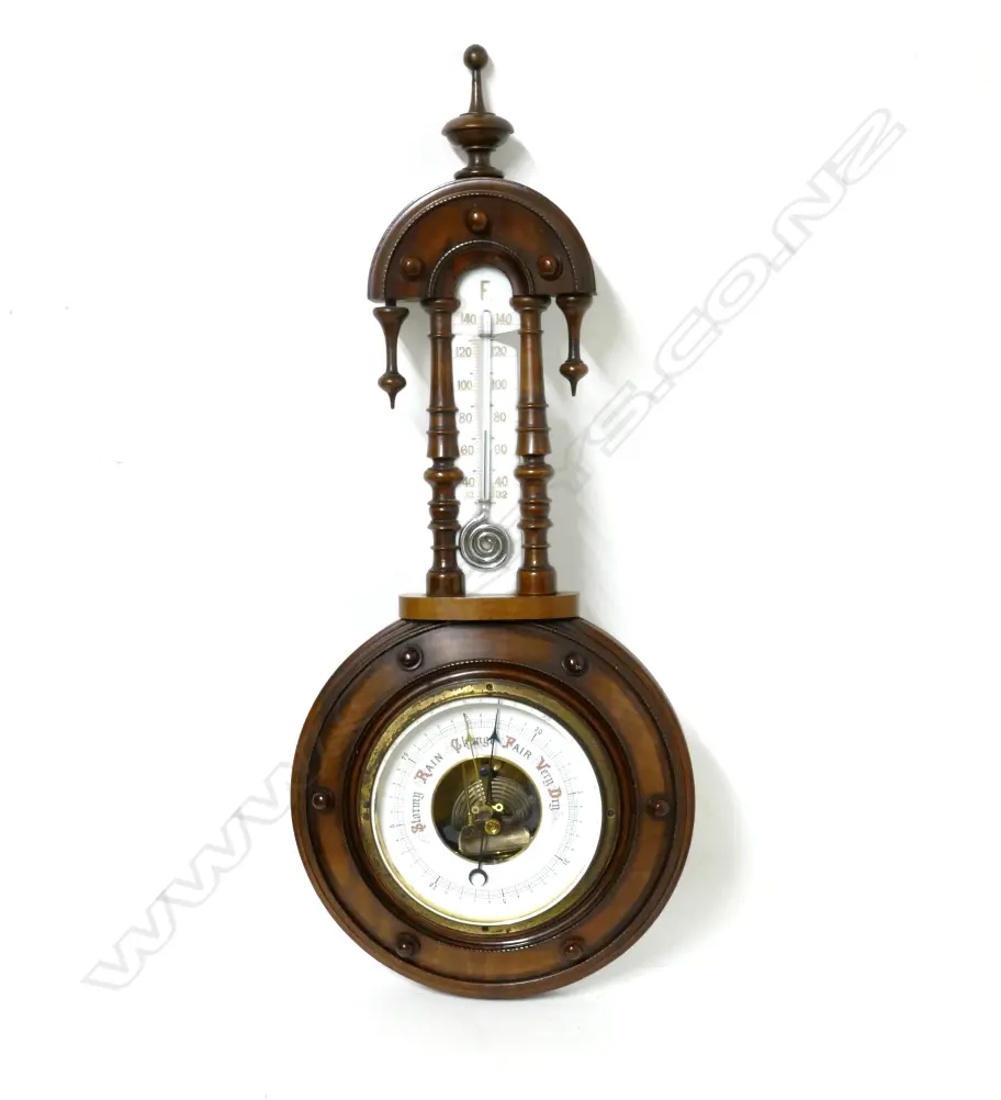 An ornate Edwardian walnut banjo wall barometer Image 1++