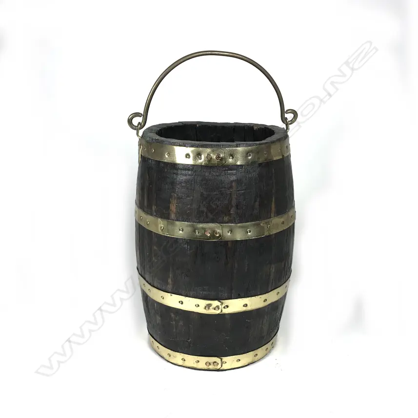 An old oak and brass bound coopered barrel bucket Image 1++