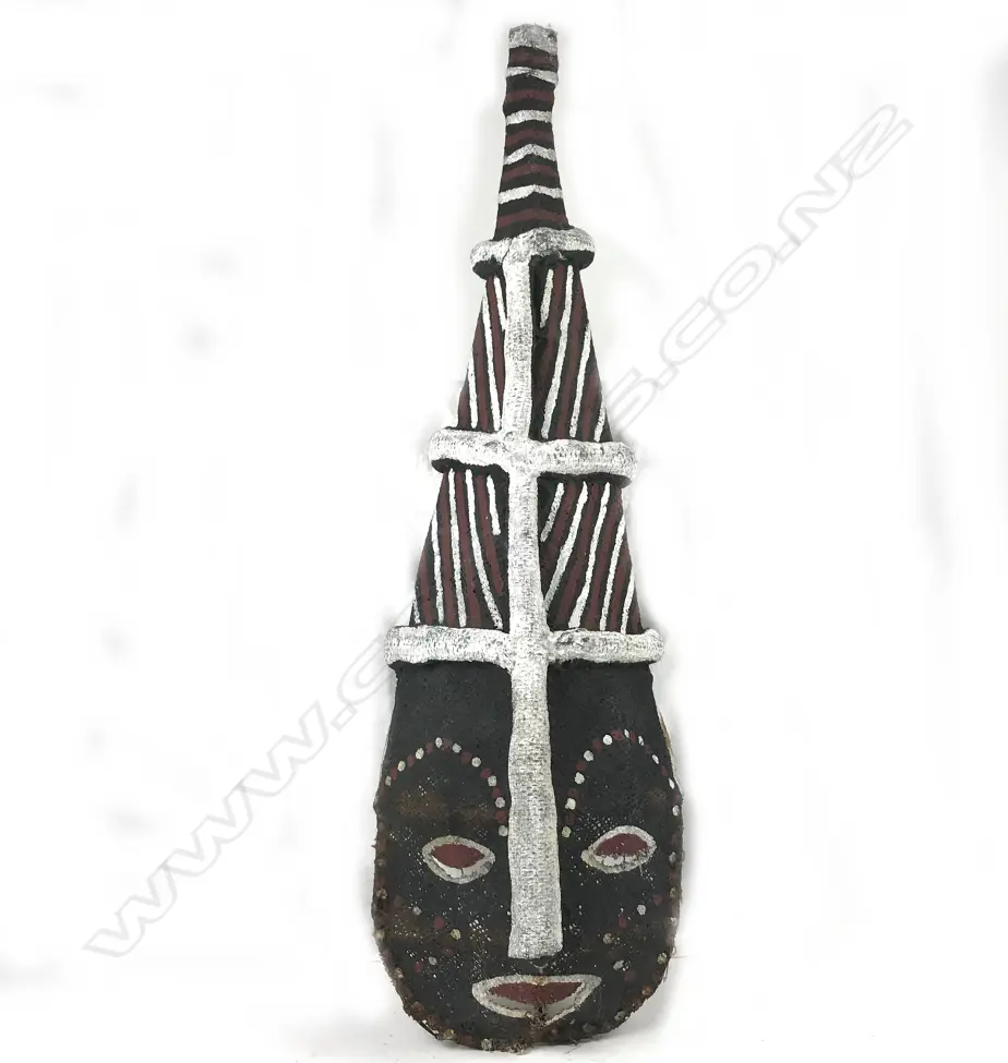An African painted and woven fibre tall helmet mask Image 1++