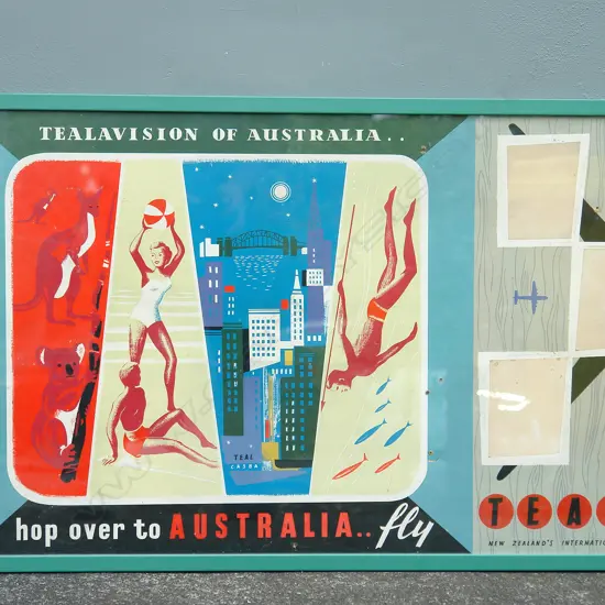 A vintage Teal Airline advertising poster 'Tealavision Of Australia... hop over to Australia... fly'