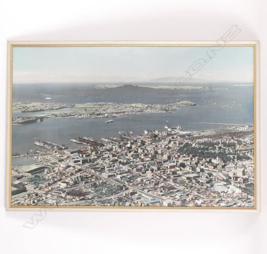 A large format Whites Aviation hand coloured photograph of Auckland Image 1++