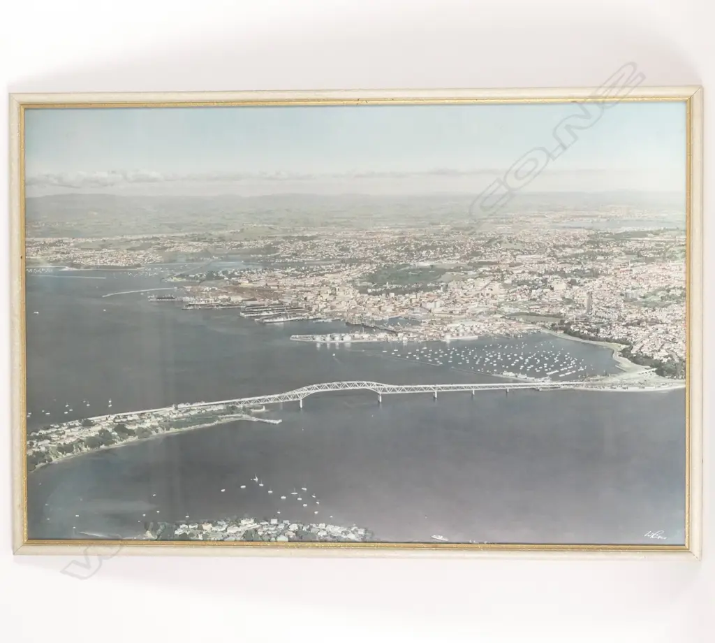 A large format Whites Aviation hand coloured photograph of Auckland Image 1++