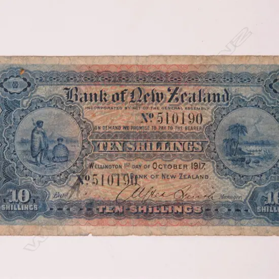 Bank of New Zealand seventh issue ten shillings 1917 bank note