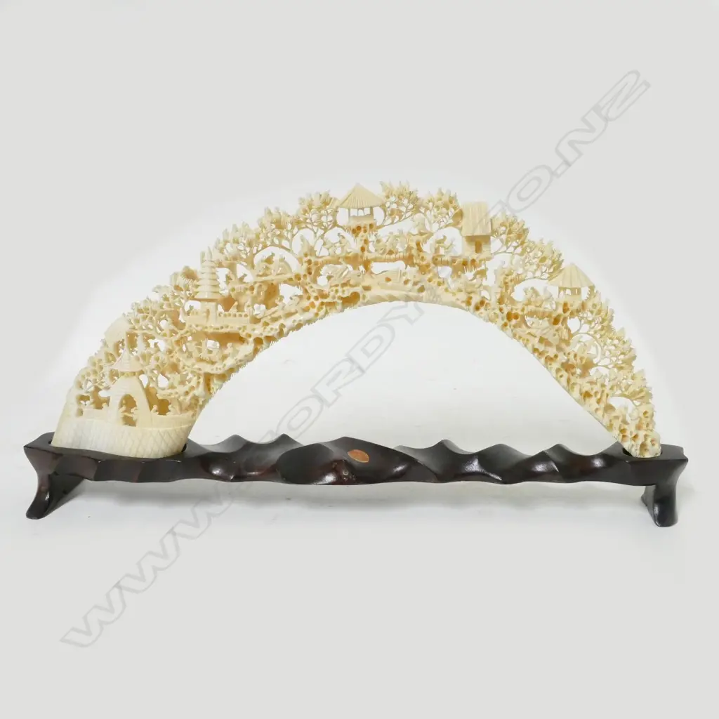 A Chinese carved hippo tusk Image 1++
