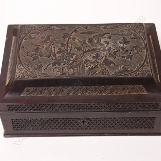 A late 19thC Oriental black lacquer finely decorated tea caddy