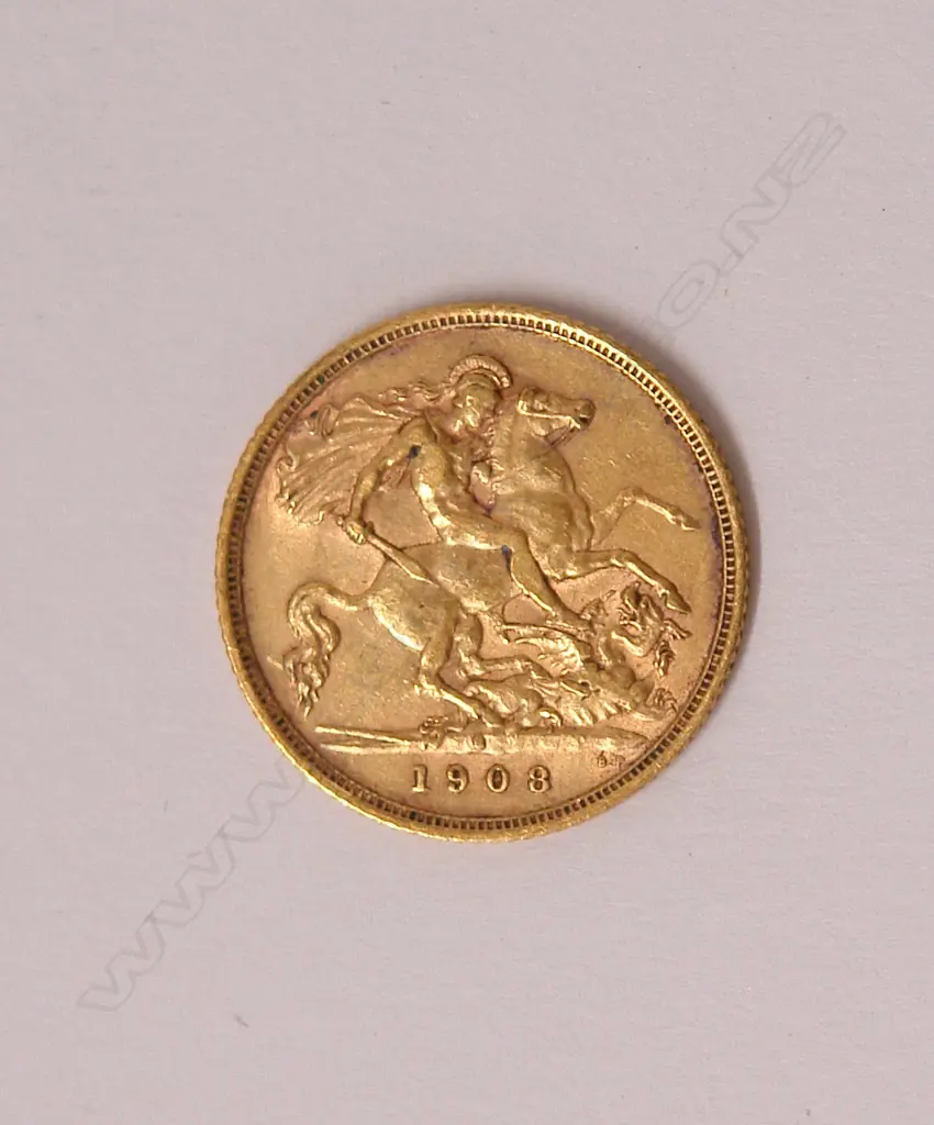 A 1908 gold half sovereign Image 1++