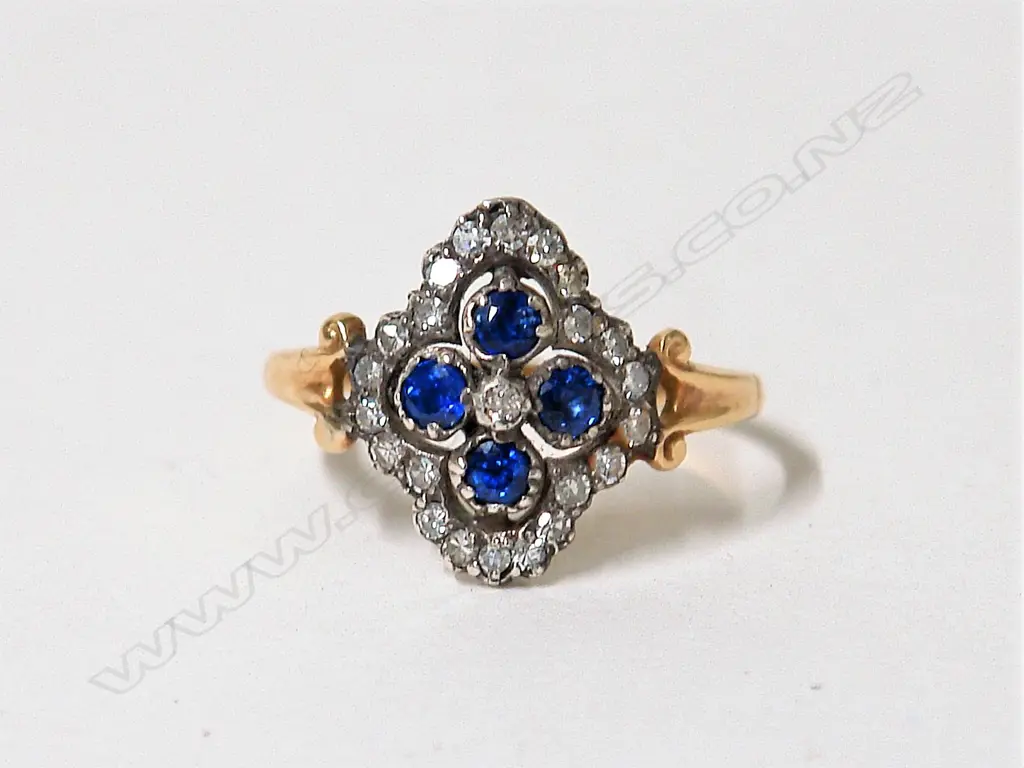 A lady's 18ct. yellow gold sapphire and diamond Georgian style ring Image 1++