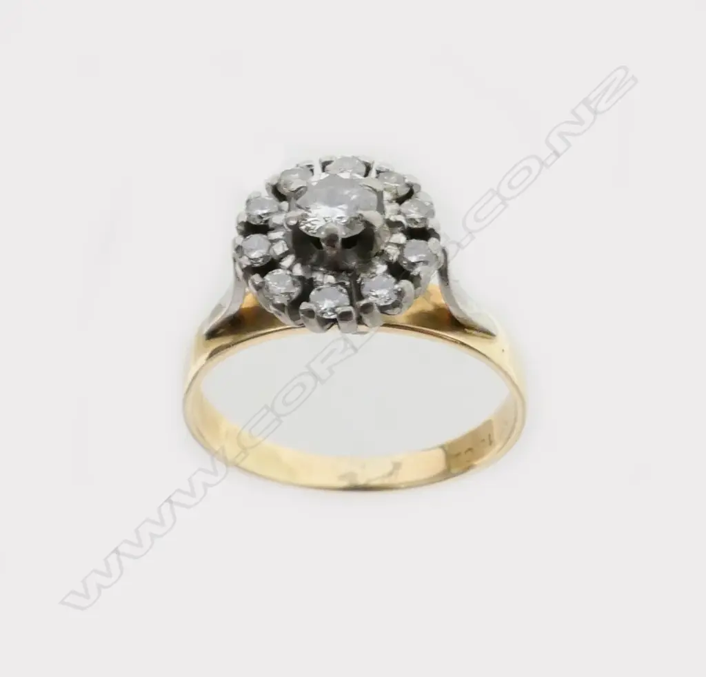 An 18ct. yellow and white gold diamond cluster ring Image 1++