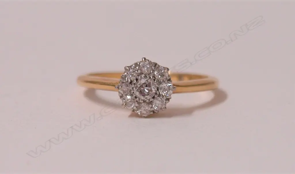 A lady's estate 18ct. yellow gold and diamond cluster ring Image 1++
