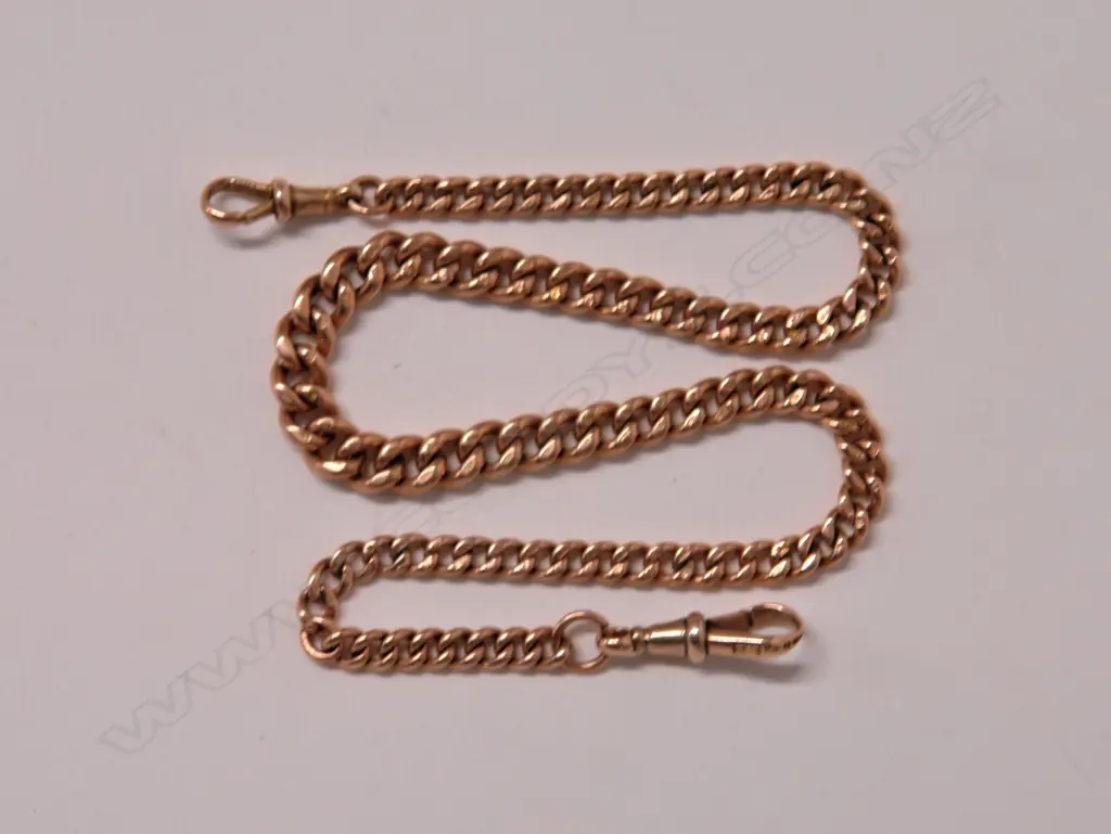 A c.1900 9ct. yellow gold curb link fob chain Image 1++