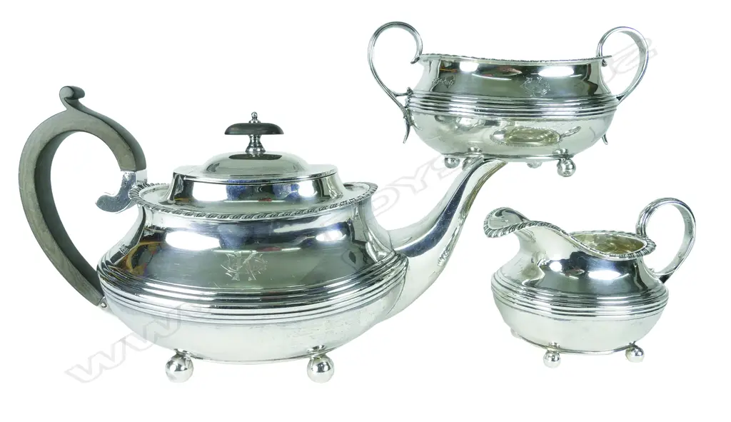 A quality early 20thC silver three-piece tea service Image 1++