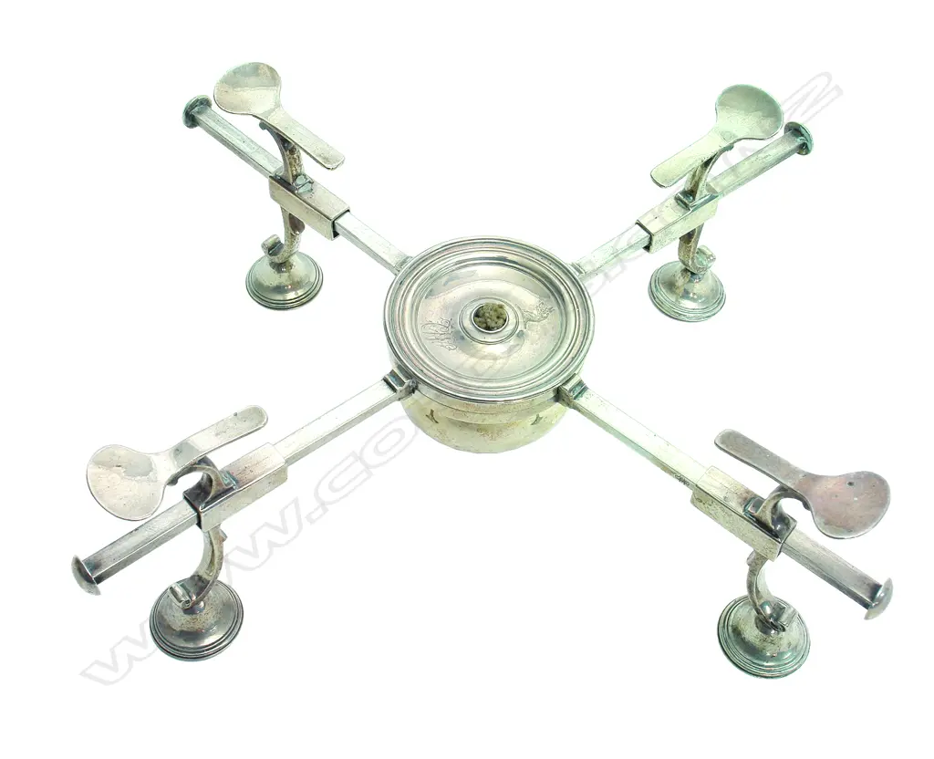 A rare George III silver adjustable warming stand Image 1++