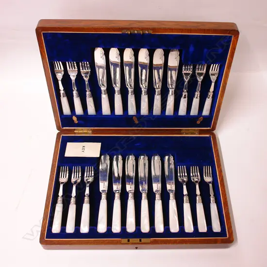 An early 20thC silver and mother-of-pearl 12 place fish service