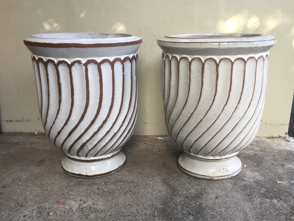 A pair of very large white glazed garden urns Image 1++