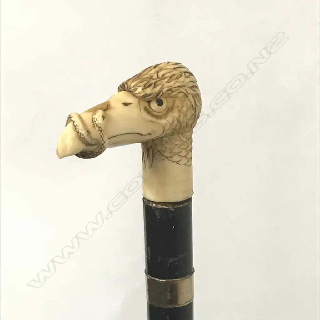 A carved marine ivory eagle head walking stick Image 1++