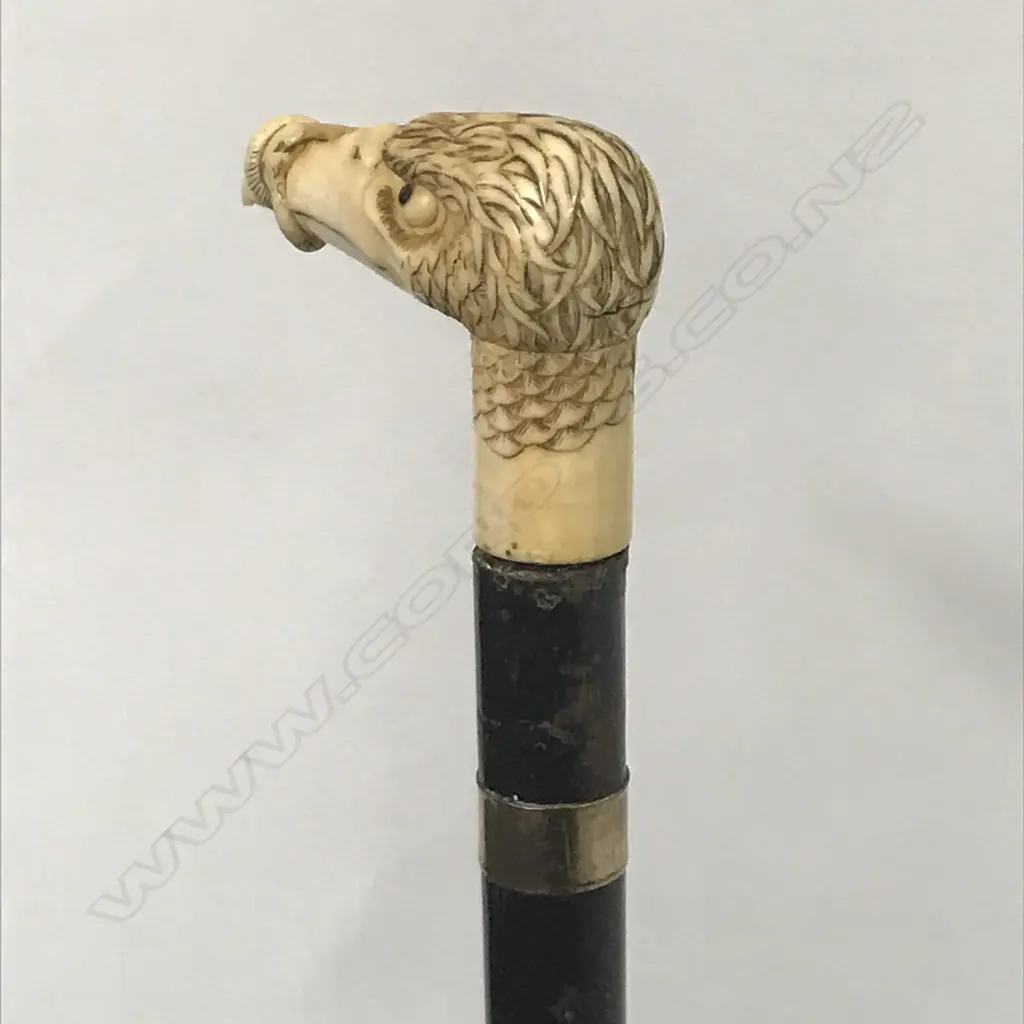 A carved marine ivory eagle head walking stick Image 1++