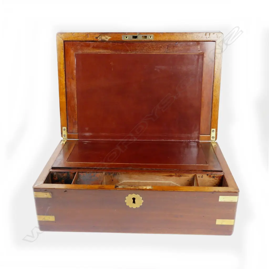 A Victorian brass bound mahogany writing box Image 1++