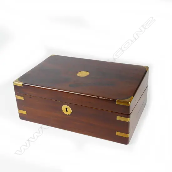 A Victorian brass bound mahogany writing box