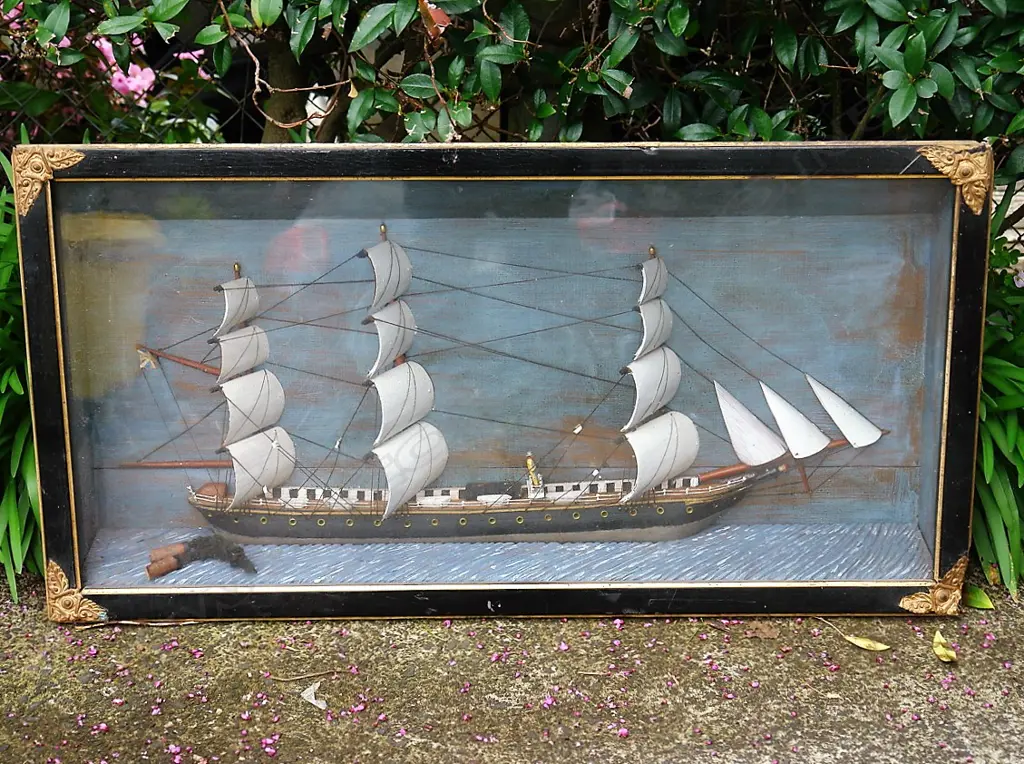 A Victorian cased diorama ship's half model Image 1++