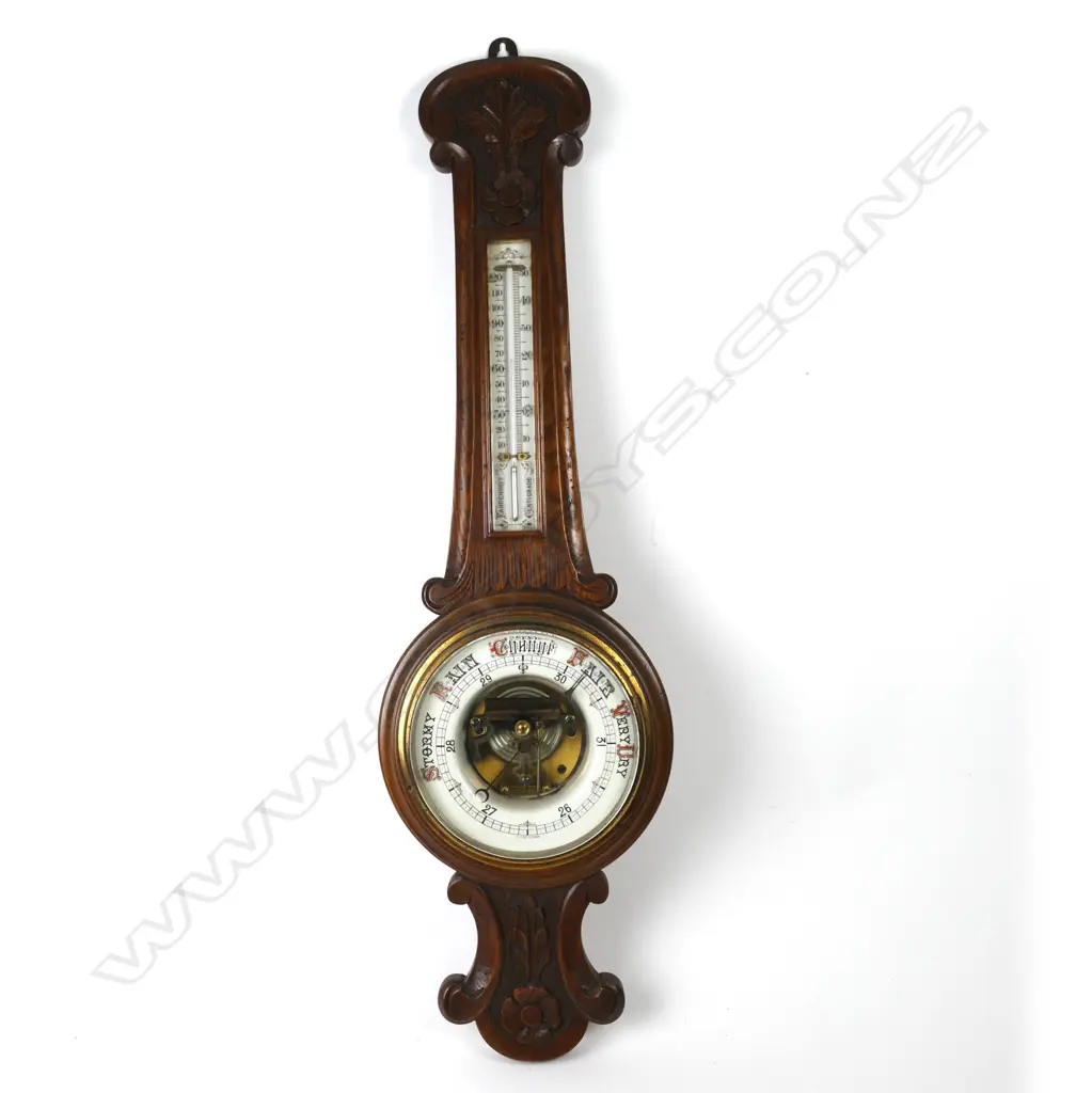Victorian carved oak banjo barometer Image 1++