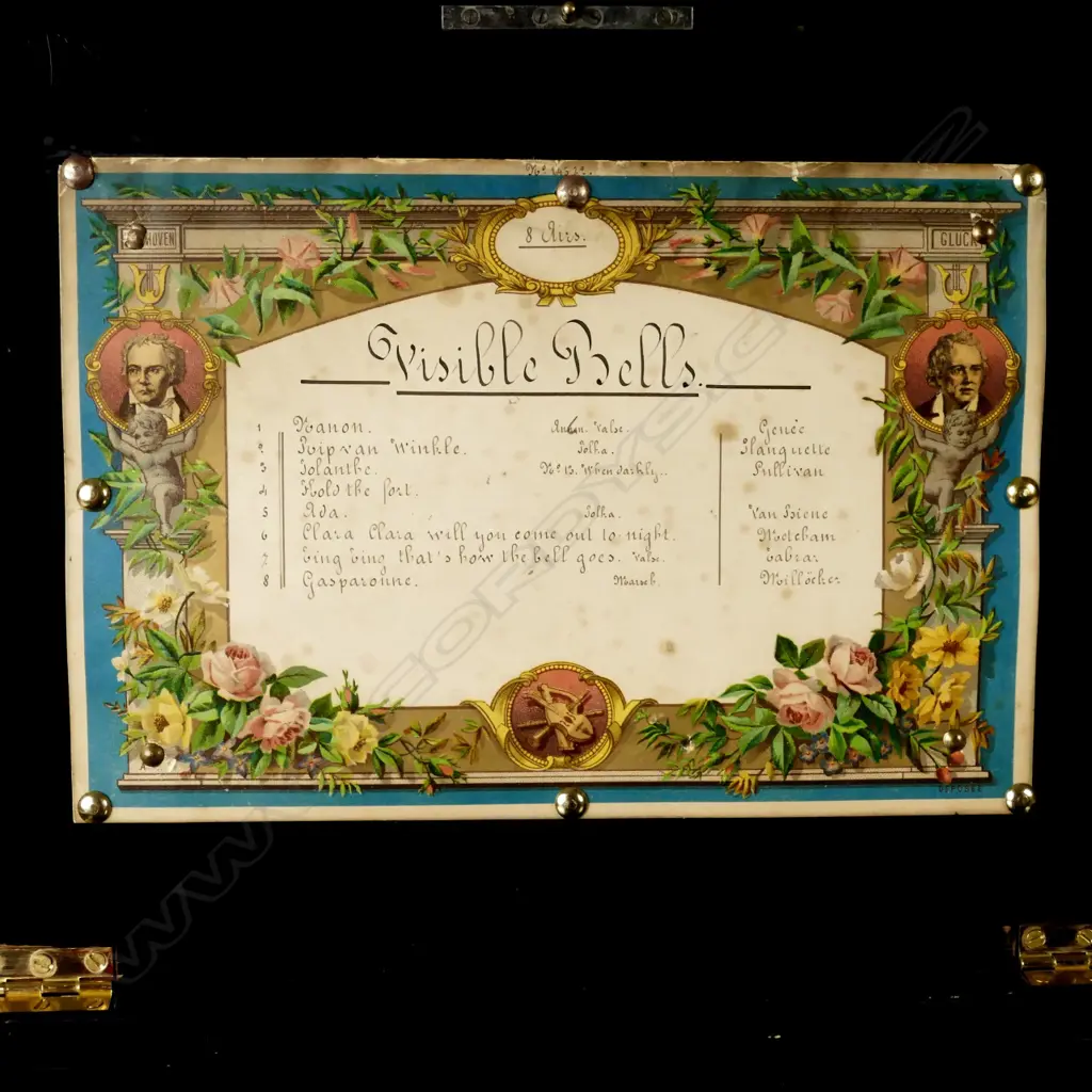 A good 19thC Swiss cylinder music box with six bells Image 1++