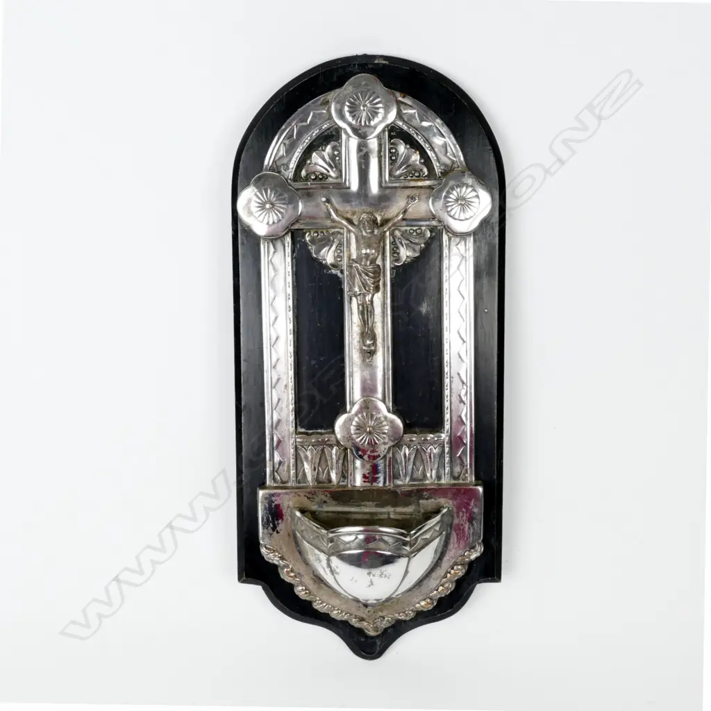 A 19thC silver plated wall mounted holy water font Image 1++