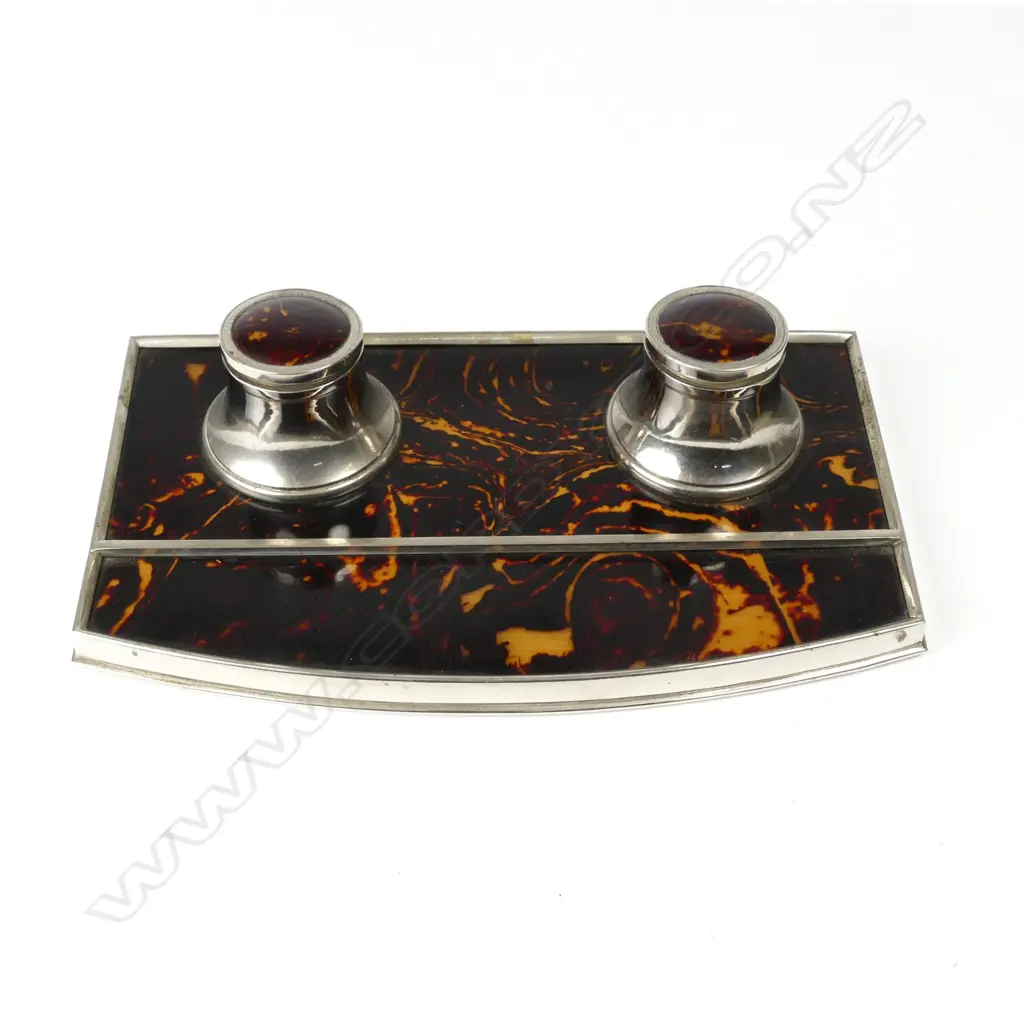 A German faux tortoiseshell and chrome double inkstand Image 1++