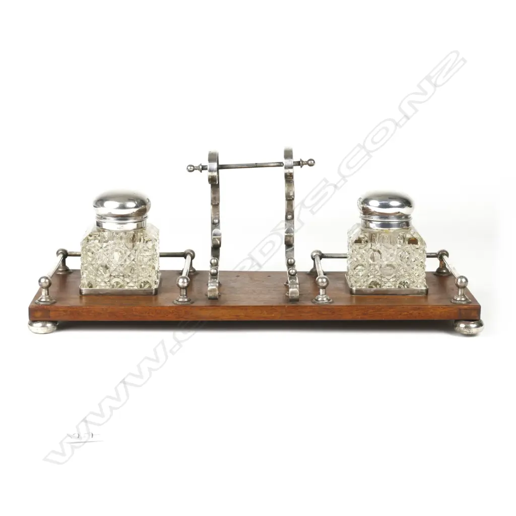 An Edwardian mahogany and silver plated desk stand Image 1++