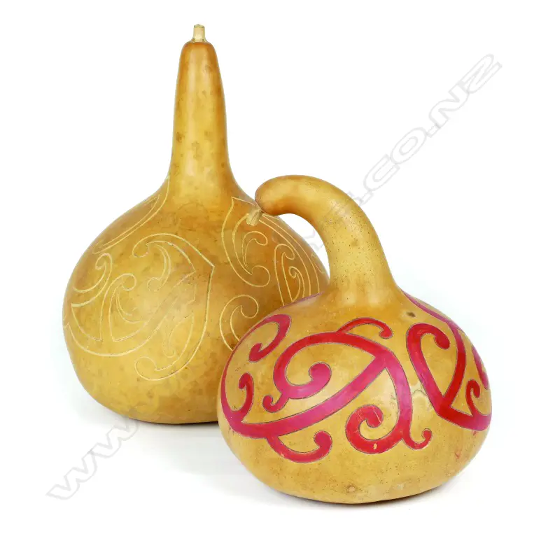 Two carved Maori gourds Image 1++