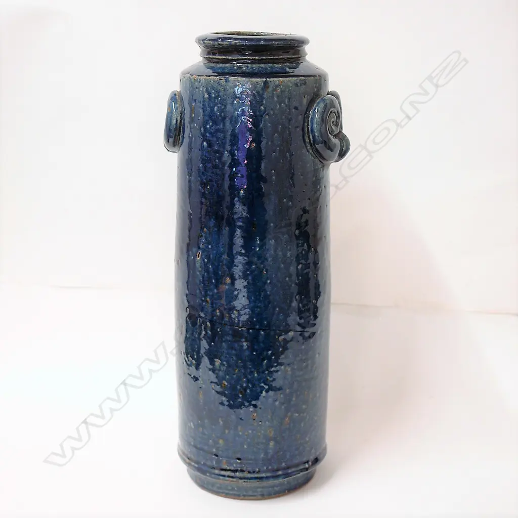 A Kotuku Pottery tall blue salt glazed vase Image 1++