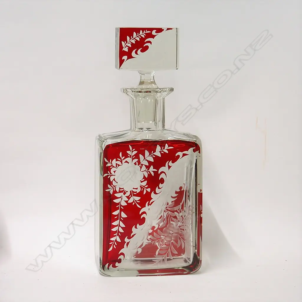 A Bohemian cut glass and red flashed spirit's decanter Image 1++