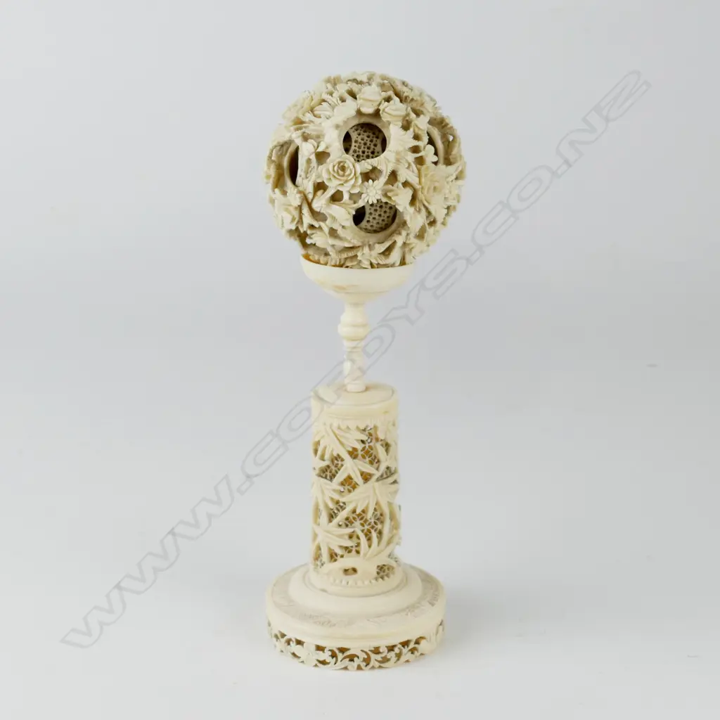 A Chinese ivory puzzle ball on stand Image 1++