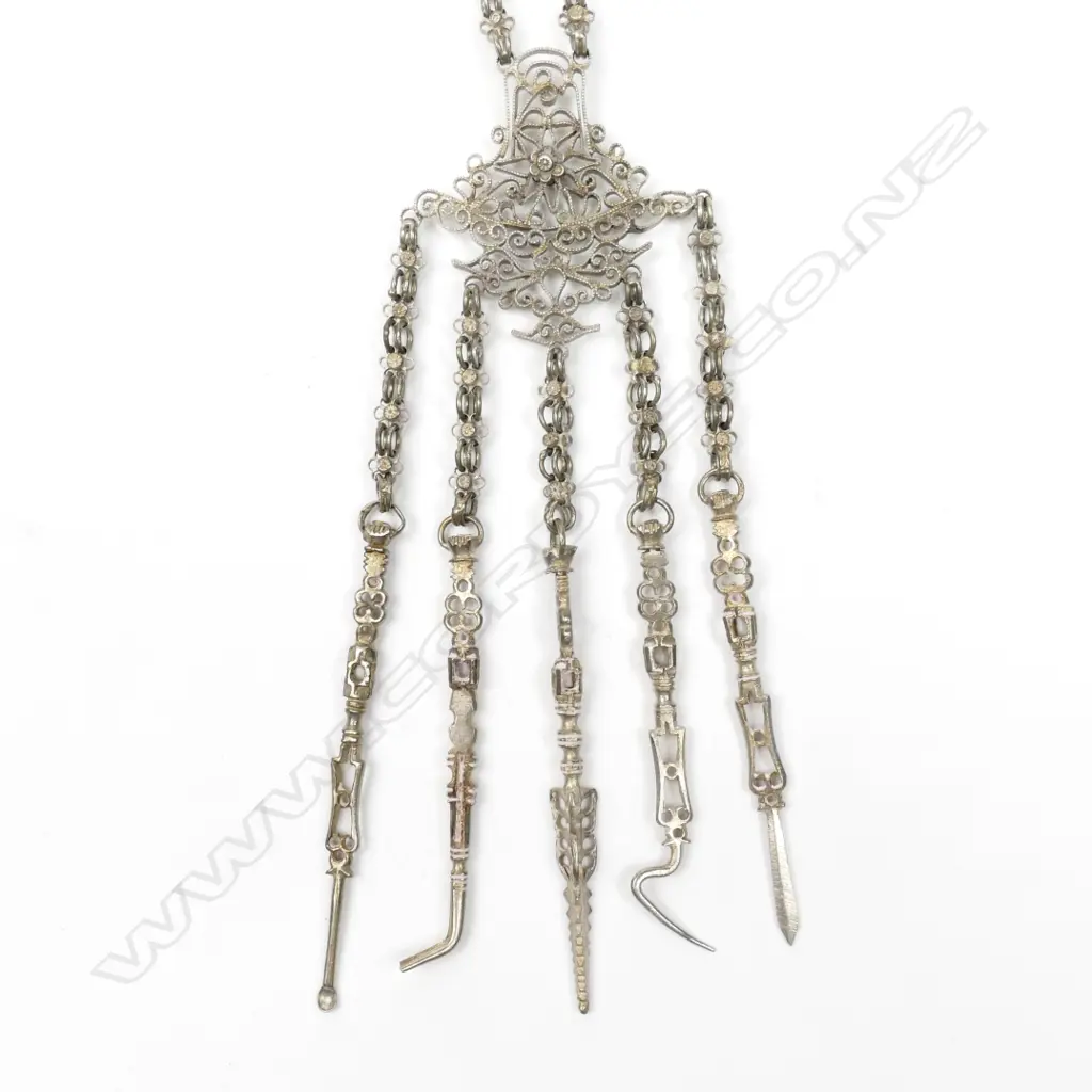 A vintage Chinese silver opium tool chatelaine Image 1++