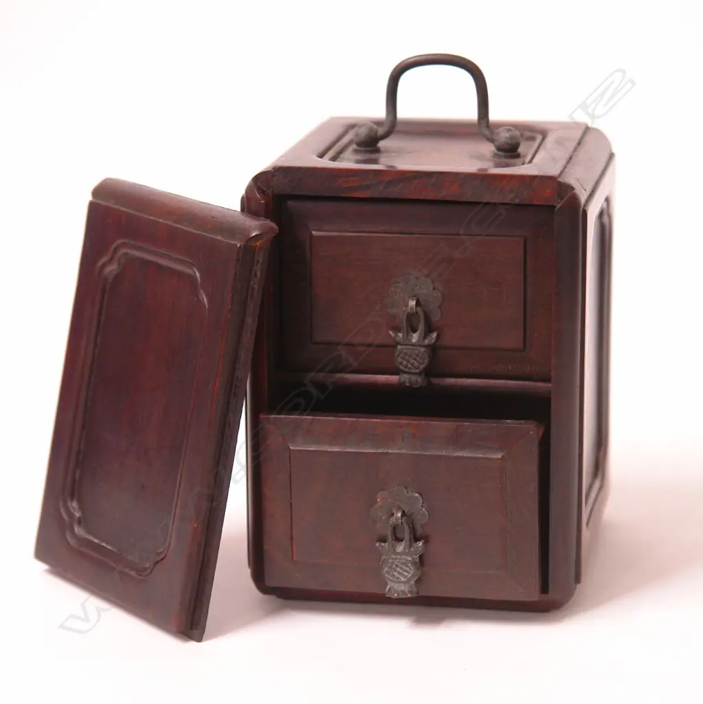 A Chinese zitan wood two drawer travelling box Image 1++