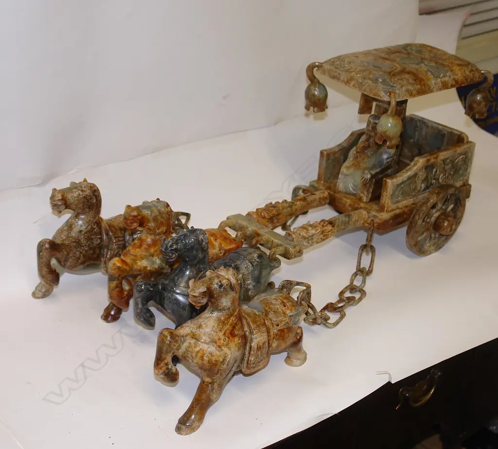 An impressive Chinese carved soapstone group Image 1++