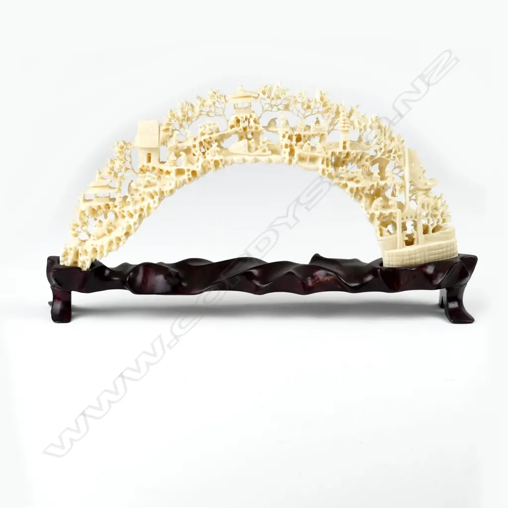 A Chinese carved hippopotamus tusk Image 1++