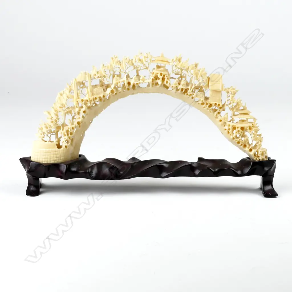 A Chinese carved hippopotamus tusk Image 1++