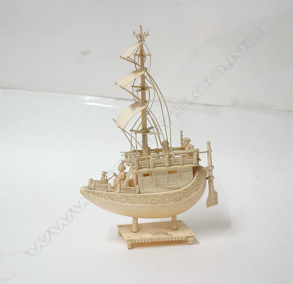 A late 19thC carved ivory Indian 'junk' sailboat Image 1++