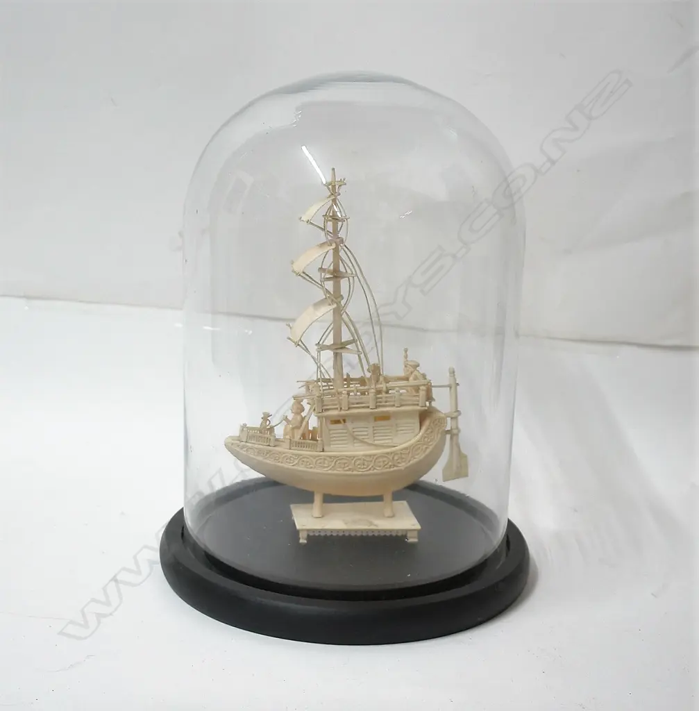 A late 19thC carved ivory Indian 'junk' sailboat Image 1++