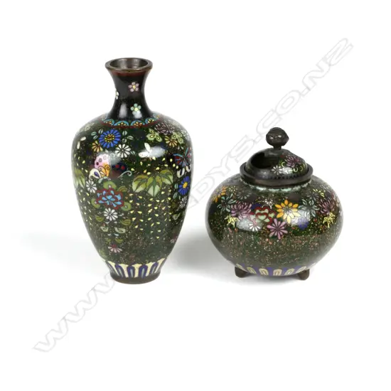 A small cloisonné vase and censer