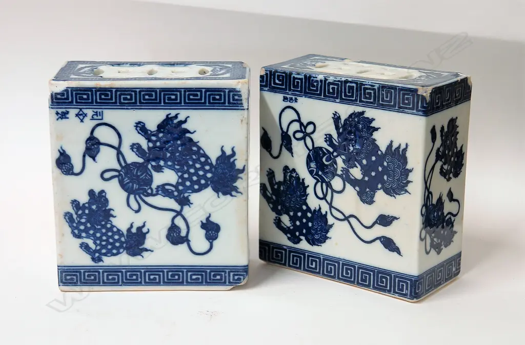 A pair of old Japanese blue and white porcelain pillows Image 1++