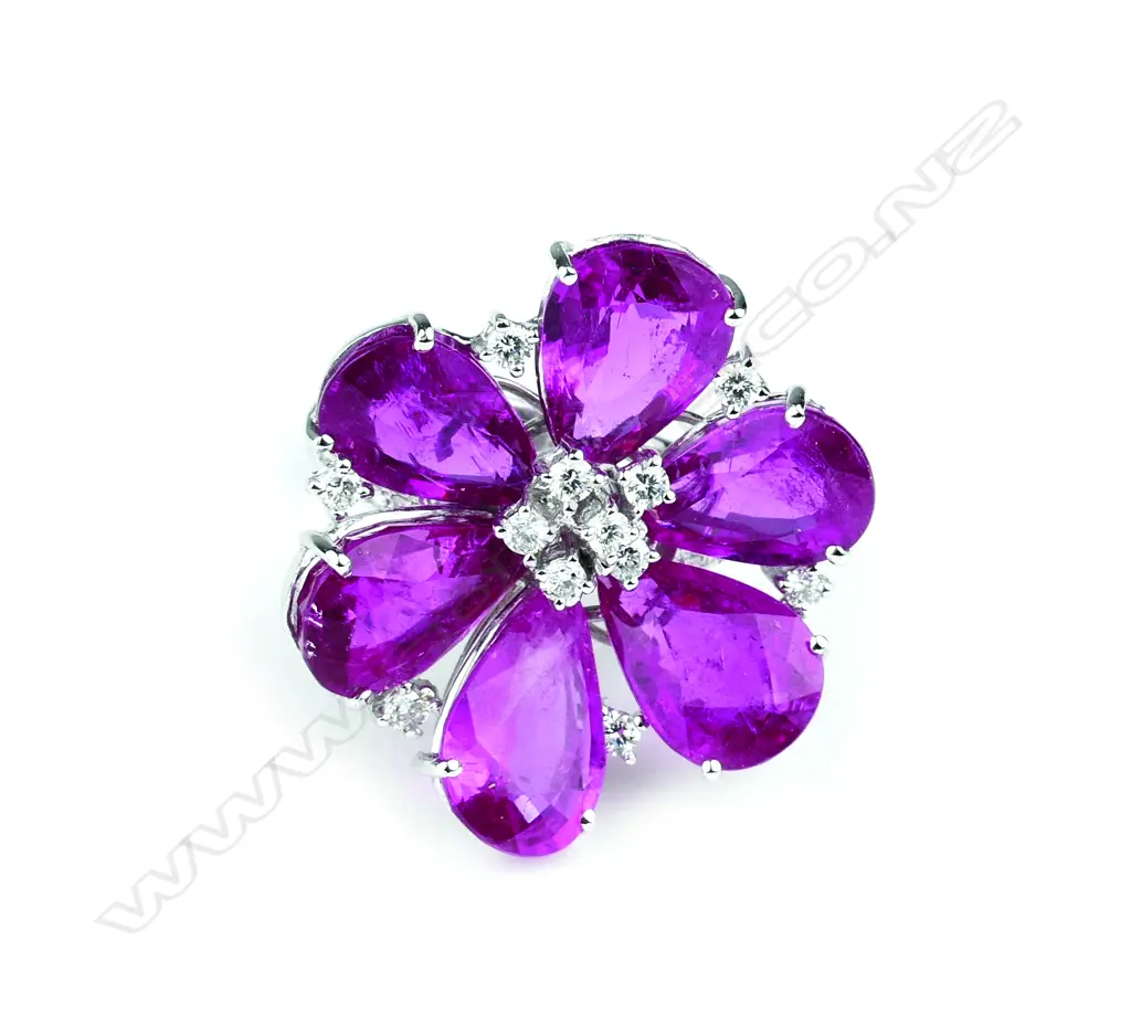 An 18ct gold white gold rubelite and diamond dress ring Image 1++
