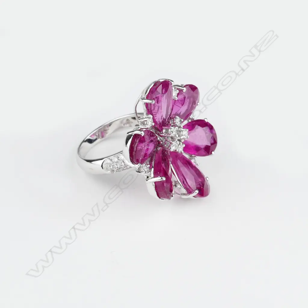 An 18ct gold white gold rubelite and diamond dress ring Image 1++