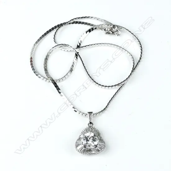 An impressive 1.36ct. solitaire diamond set platinum pendant on chain