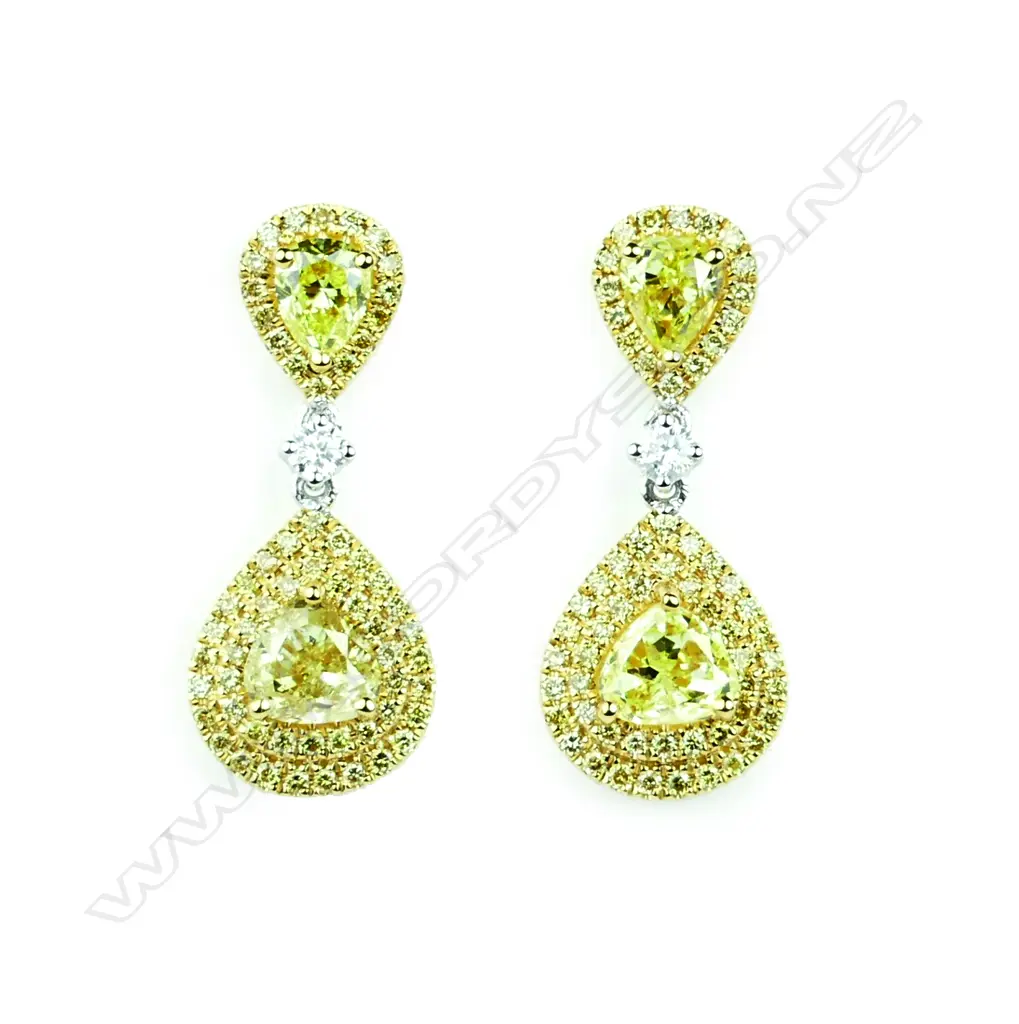 A pair of 18ct. gold and diamond drop earrings Image 1++