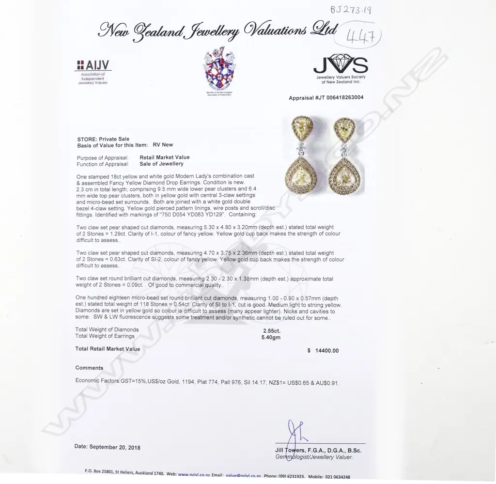 A pair of 18ct. gold and diamond drop earrings Image 1++
