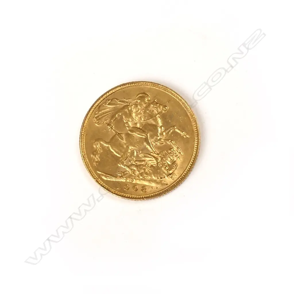 A 1908 gold full sovereign Image 1++